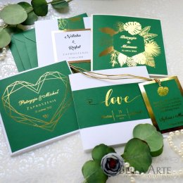 Złocone Zaproszenia ślubne Klasyczne Eleganckie na ślub Rustykalne Eko - Zaproszenia ślubne