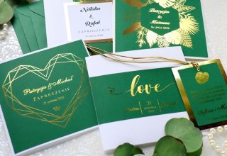 Złocone Zaproszenia ślubne Klasyczne Eleganckie na ślub Rustykalne Eko
