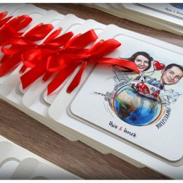 zaproszenia ślubne z karykaturą, malowanymi kwiatami - Zaproszenia ślubne