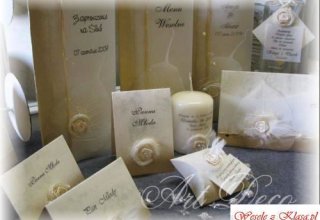 Art Deco zaproszenia ślubne, świece, dekoracje