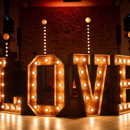 Napis love drewniany, rustykalny! Fotobudka, dekoracja światłem, dym! - Dekoracje świetlne