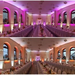 Oświetleni-dekoracje światłem, ciężki dym, fontanny iskier, napis LOVE - Dekoracje świetlne