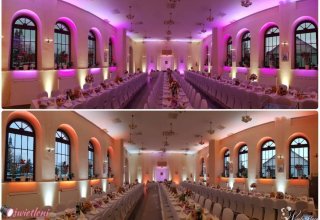 Oświetleni-dekoracje światłem, ciężki dym, fontanny iskier, napis LOVE