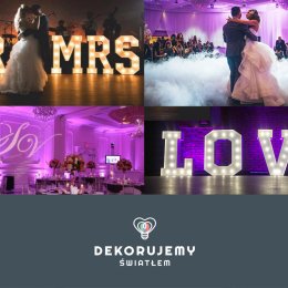 DEKORUJEMY ŚWIATŁEM - NAPIS LOVE, DEKORACJA ŚWIATŁEM, CIĘŻKI DYM - Dekoracje sali