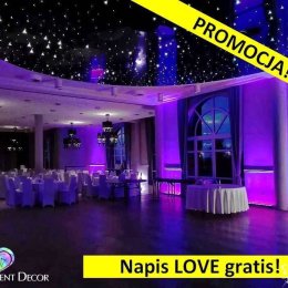 Oświetlenie LED,dekoracja światłem,ciężki dym,bańki mydlane,napis LOVE - Dekoracje sali