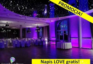 Oświetlenie LED,dekoracja światłem,ciężki dym,bańki mydlane,napis LOVE